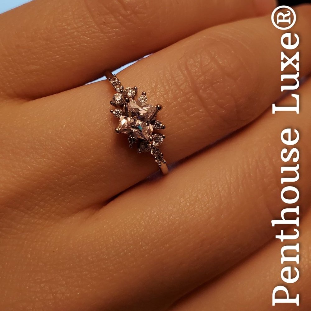 SOLID 925 Sterling Silver Pink Zircon Princess Ring - Picture 5 of 6